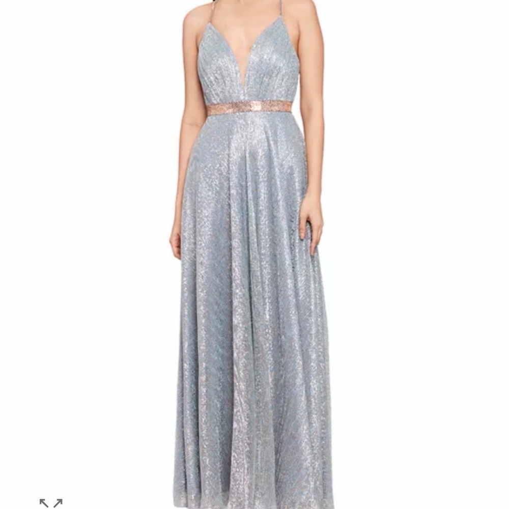 Aqua Light Blue and Rose Gold Maxi Dress